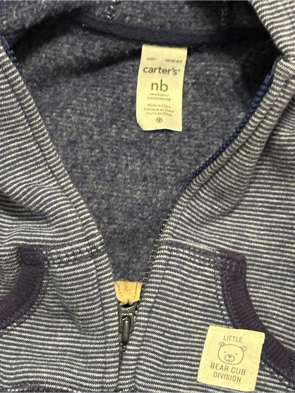 Carters Navy Striped Hooded Zip-Up Sweatshirt with Ear Detail for Newborns. NWOT